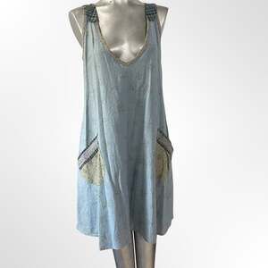 Custom Made Floral Linen Sleeveless Pinafore Dress with Patch Pockets